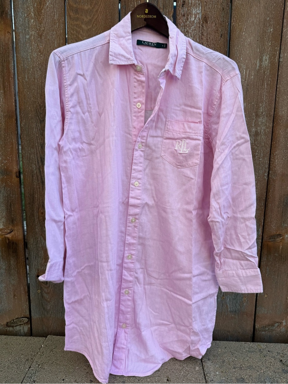 LRL Women’s Pink Chevron Sleep Shirt Dress Button Down Long Sleeve Small - Picture 4 of 10